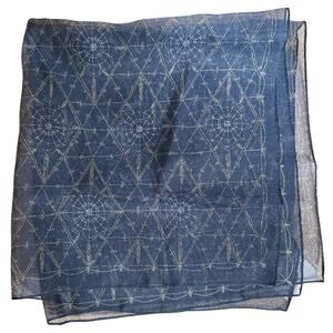 Symphony Navy Gold Print Sheer Square Scarf 20" x 19" Made in Italy NWT